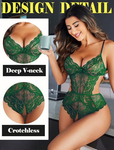 Image of Avidlove Women Lingerie Lace Bodysuit Teddy Lingeries V Neck Cut Out One Piece Mini Babydoll