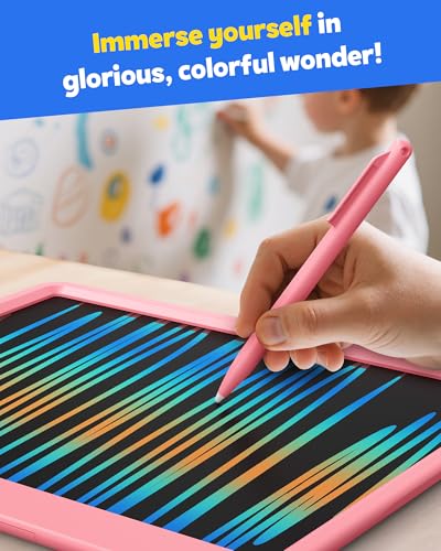 Image of TEKFUN 12 Inch LCD Writing Tablet for Kids, Coloring Drawing Pad, Mess Free Doodle Board, Airplane Travel Toys for Boys and Toddlers, Road Trip Essentials, Gifts for 3 4 5 6 7 8 Year Old Girls(Pink)