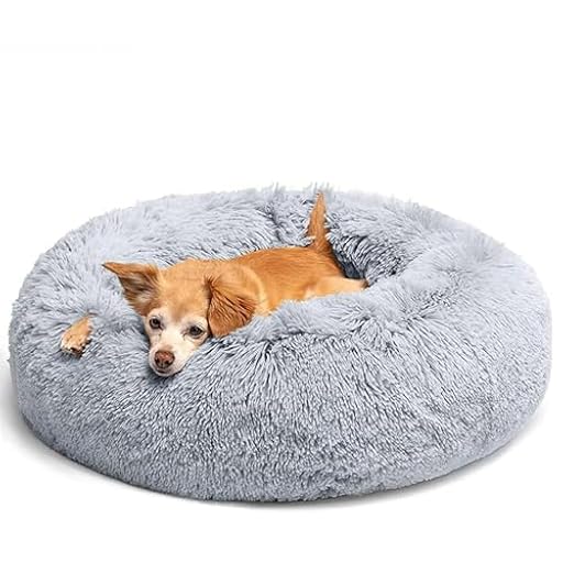 LUOJINYI Cama para perros, mullida, cojín para perros, redondo, cama para mascotas, donut y gatos, lavable con base antideslizante, para perros grandes, medianos y pequeños, 60 cm, gris claro | Ya disponible en tu tienda friki favorita! En mundofriki.es!