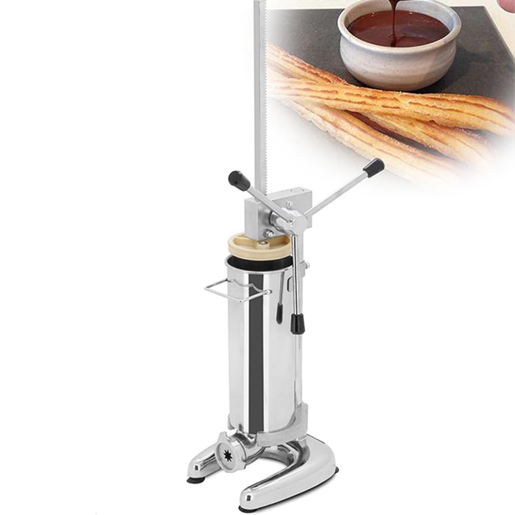Machine à Churros Manuelle en Acier Inoxydable - Modèle Professionnel avec 5 moules, idéale pour Les Restaurants, cafés et pâtisseries - Capacité de 2 litres