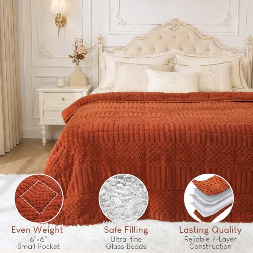 Image of Cottonblue Sherpa Fleece Weighted Blanket 15 lbs for Adults Queen Size, Soft Fuzzy Jacquard Weighted Blankets Throw 60 inch x 80 inch for Sleep Relax, Cozy Warm Knitted Heavy Blanket for Bed Sofa, Orange