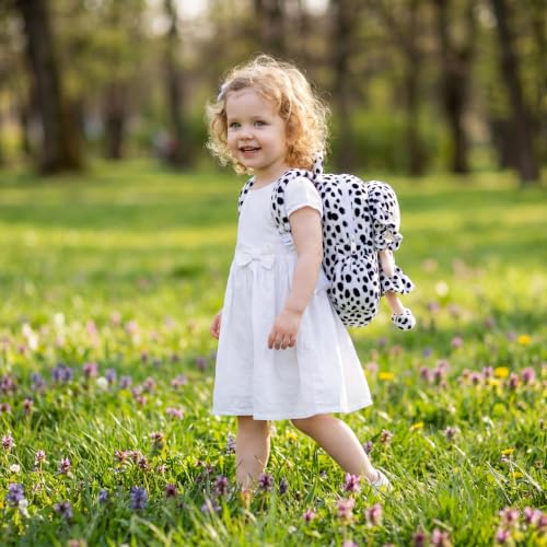 Image of Gloveleya Toddler Backpack Baby Girl Gifts Plush Curly Hair Doll Animal Edition Backpack - White with Black Spots 11''