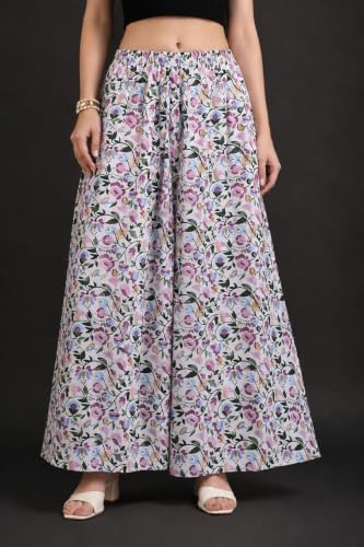 Image of Women Printed Palazzo Pants Combo Pack of 2, Comfortable Elastic Waist Lounge Pants for Women | Relaxed Fit, Loose Fitting Wide Leg Palazzo Pants, Casual Bottom (Available in S to 3XL Size)