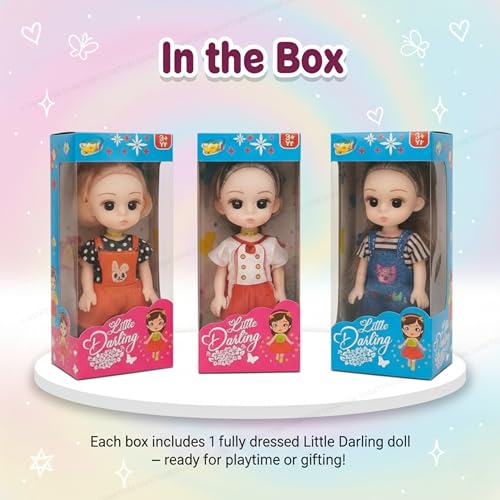 Image of SHAKTISM Pack of 3 Cuties Doll Set, 17 cm, PVC Non-Toxic Material, Soft Body, Assorted Dress Design