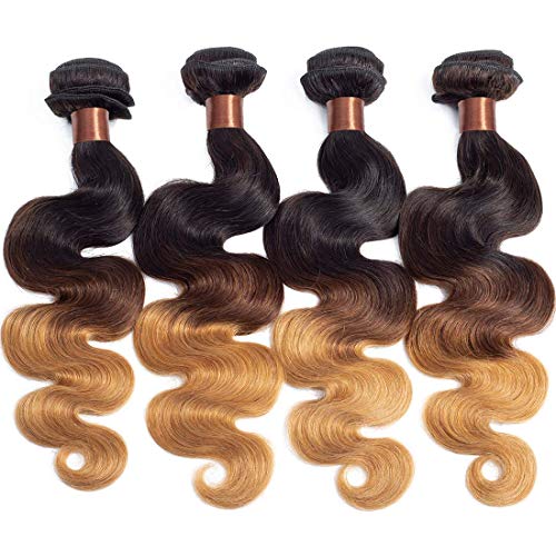 BLACKMOON HAIR Brazilian Virgin Ombre Hair Body Wave Hair Weave 4 Bundles Unprocessed Virgin Human Hair Extensions T1B/4/27 (18 20 22 24 Inch)