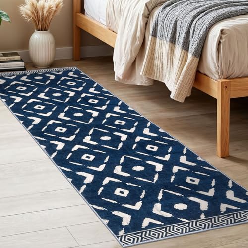 KILOCOCO Kitchen Runner Rug 2x6 Washable Runner Rug Soft Hallway Runners Non Slip Printed Distressed Laundry Room Rugs, Low-Pile Runners for Entryway Bedroom Living Room, Blue