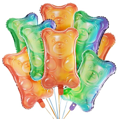 Cheerland Candy Balloons Candyland Party Decorations Gummy Foil Metallic Mylar Halloween Balloon Gummy Candy Land Themed Bear Balloons Colorful Dessert Station Rainbow Sweets Bar Pack of 8
