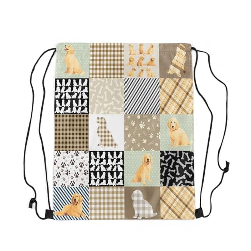 Erosebridal Golden Retriever Drawstring Bags,Kawaii Puppy Dog Drawstring Backpack,Lovely Animal Draw String Back Bag,Rustic Farmhouse Style String Backpack,13x15.73