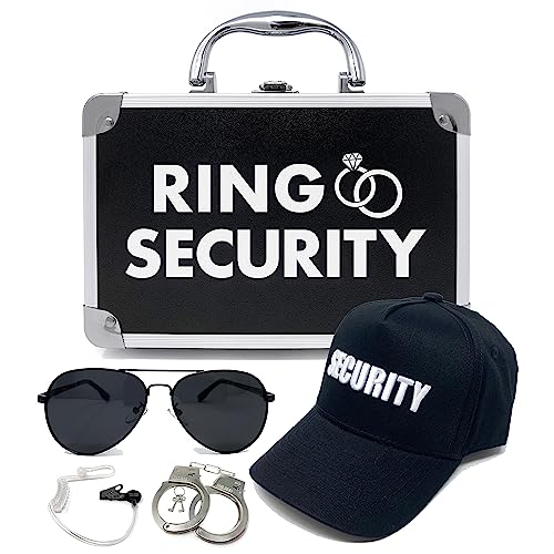 THE RING LEGEND Ring Security Ring Bearer Briefcase, Hat, Sunglasses, Earpiece, and Handcuffs - Kids/Youth Size Cap - Wedding Ring Security Case for Kids - Special Agent Ring Bearer Box