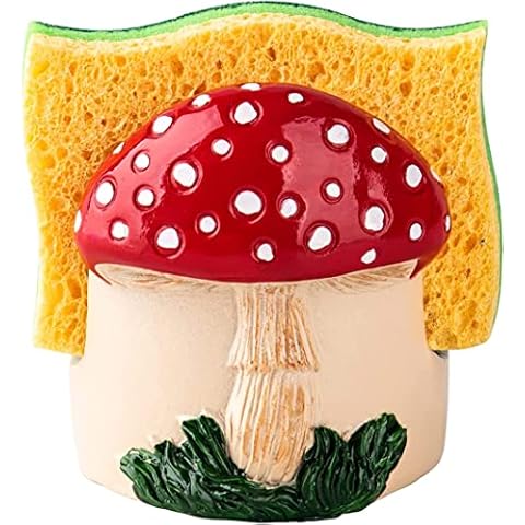 dgudgu Mushroom Kitchen Sponge Holder Ceramic Sponge Dish Red Sponge Holder For Kitchen Sink Caddy Decor For Kitchen Kitchen Sink Accessories Sponge Holder Cover