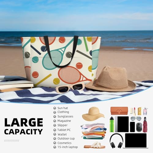 Racket And Tennis Ball Large Beach Bag Waterproof Sandproof Swim Tote Pool Bag For Women With Zipper4