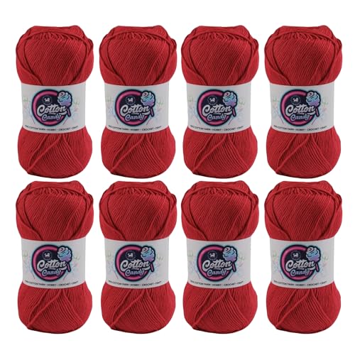 Image of NESTNHAVEN Cotton Candy 100% Cotton Yarn - (100g, 185 Meters) - Luxury Yarn for Crochet, Amigurumi, Embroidery, Toys, Garments, Flowers and Hobby, Projects. (Red) | (800 Gm)