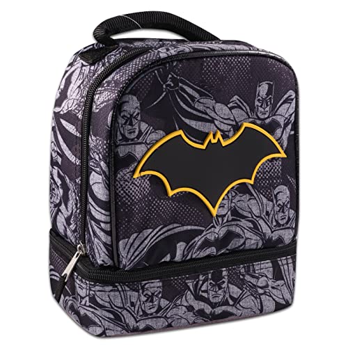 DC Shop Batman Kids Superhero Lunch Box Set - Insulated, Black, Batman Logo, School, Picnics, Sleepovers, Road Trips