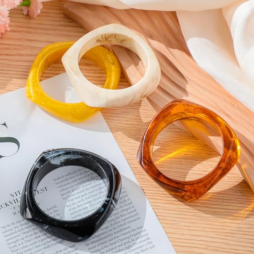 4 Pcs Colorful Square Acrylic Resin Bangle Bracelet Wide Geometric Irregular Wristbands Women3