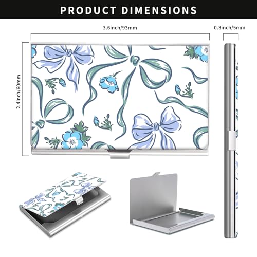 Business Card Holder, Stainless Steel Card Case, Metal Men's and Women's Business Card Case, Cute Buckle Style Card Holder, Wallet Credit ID Case for Office Blue Bows4