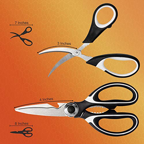 Zulley Stainless Steel Multi Function Heavy Duty Kitchen Poultry, Chicken, Meat, Food, Vegetables, Sharp Utility Shear with Seafood Scissor, Set of 2