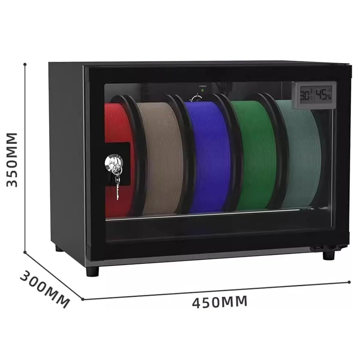 Caja de almacenamiento deshumidificador de filamento para impresora 3D con control de humedad ajustable, sostiene múltiples rollos, incluye bloqueo de seguridad para la conservación del material