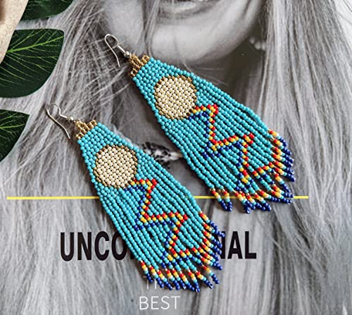 Long Beaded Tassel Earrings Classic Fringe Drop Earrings Bohemian Handmade Seed Bead Tribal Dangle Earrings