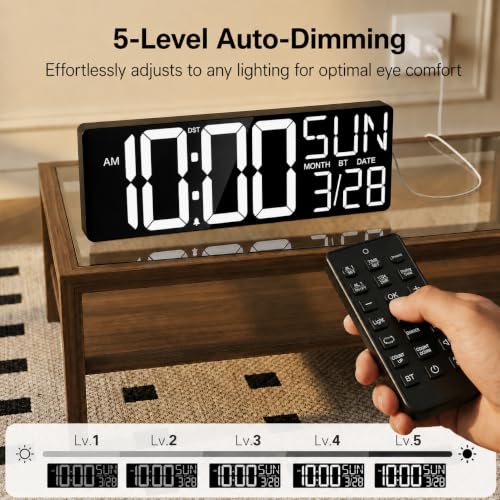 Image of JALL 18 inch Large Digital Wall Clock with Big Numbers, Remote, Timer, 12 RGB Wall Clock with Date and Temp for Teachers Seniors, Digital Clock for Arena, Gym, Living Room Classroom Decor (White)