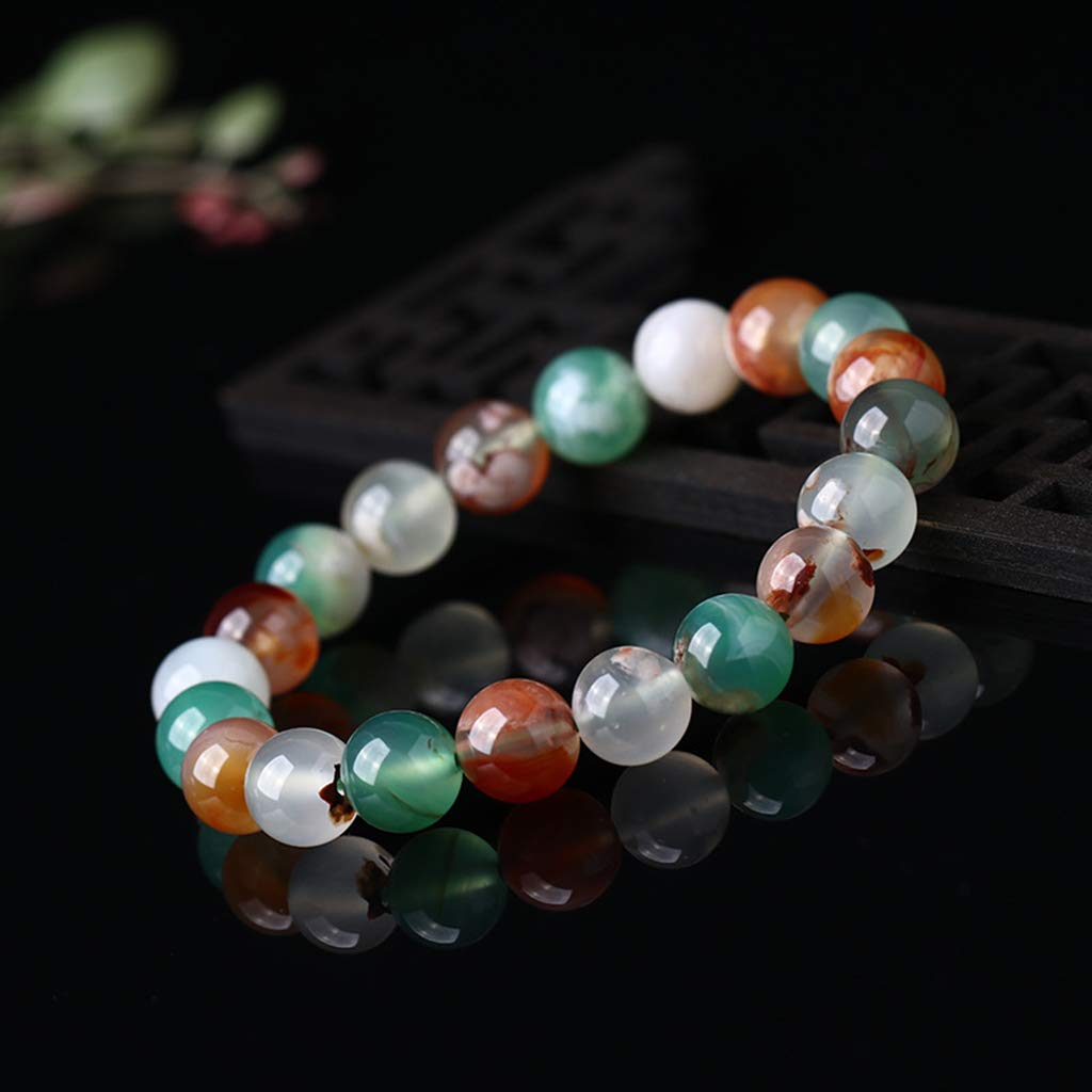 YDYDTTKD Natürliches grünes Kirschachat-Armband, einzelnes kreisförmiges rundes Perlen-elastisches Armband, farbiges schwimmendes Blumen-Achat-Armband, weiblicher Handschmuck, Geschenk 12 mm