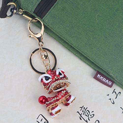 Hongtai Diamond Chinese Stijl Lion Dance Hanger Lion Waking Sleutelhanger Drip Legering Little Lion Bag Ornamenten Vrouw (Color : 6) - Image 4