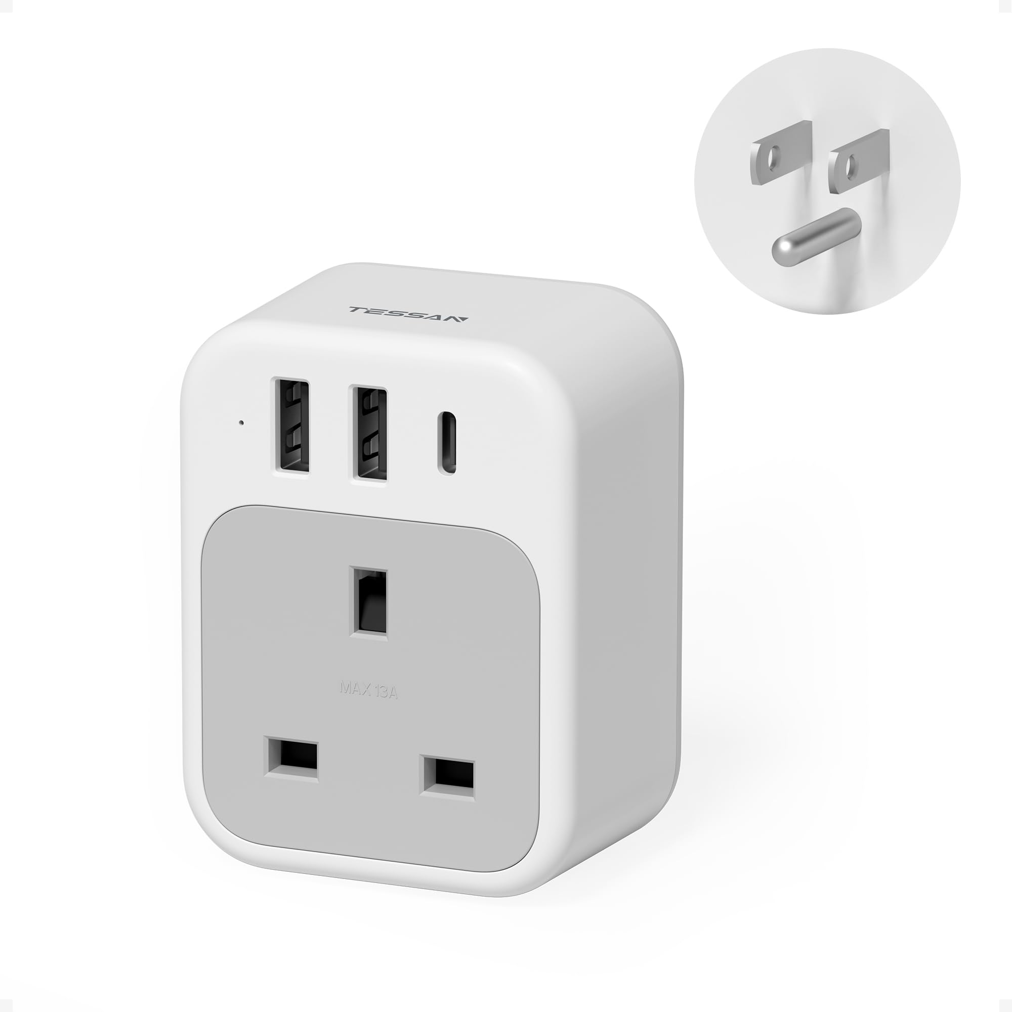 UK to Italy Plug Adapter, TESSAN Grounded Italy Plug Adapter with 2 USB Ports (1 USB C), Italian Travel Adaptor for Chile Ethiopia Libya Syria Tunisia Uruguay (Type L) — view 9