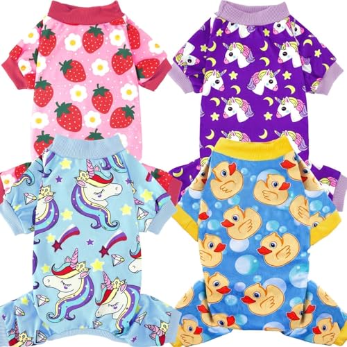 XPUDAC 4 Pieces Dog Pajamas for Small Dogs Pjs Clothes Puppy Onesies Outfits for Doggie Christmas Shirts Sleeper for Pet