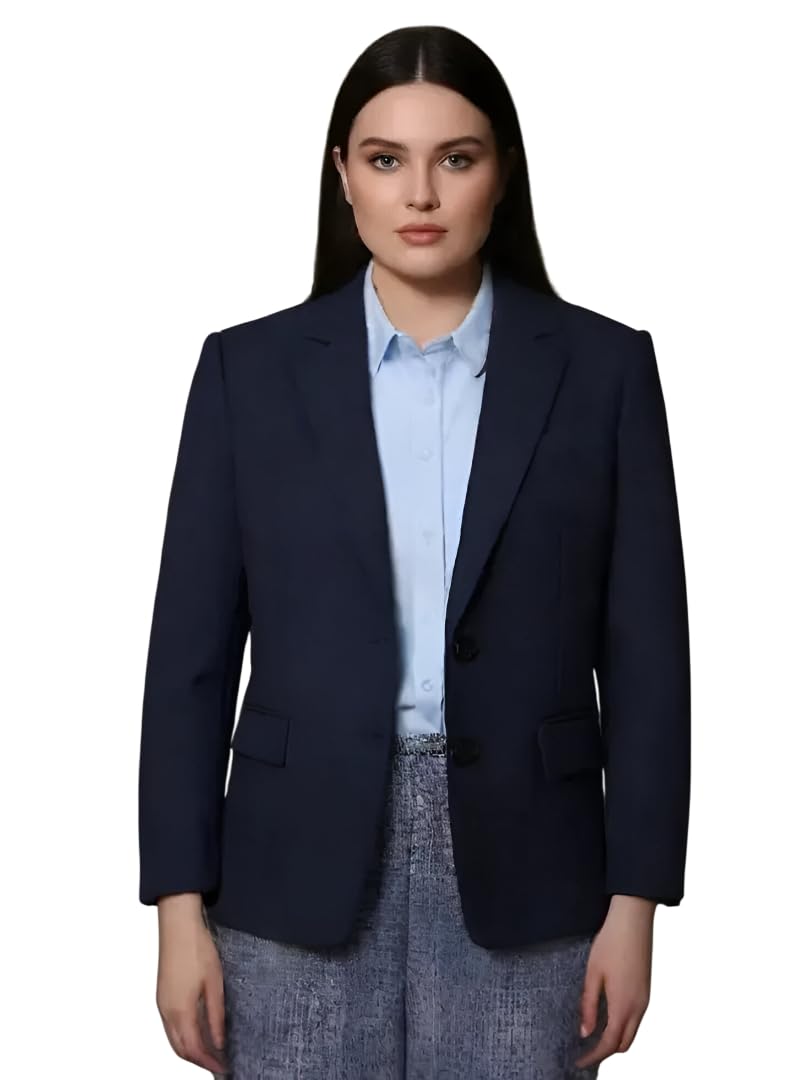 Women Cotton Blend Solid Single Breasted Blazer with Notched Lapel | Full Sleeves, Button Closure, Regular Fit Formal Blazer for Womens | Lightweight & Breathable Fabric (Blue)_129_Parent-image-12