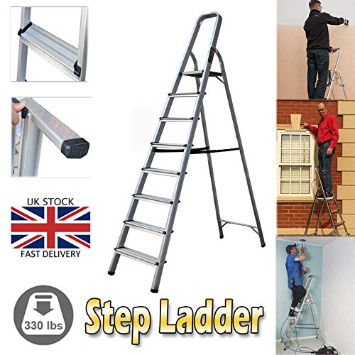 Preisvergleich Produktbild Aluminium-Trittleiter, zusammenklappbar, leicht, tragbar, mit Sicherheits-Anti-Rutsch-Steps, max. Belastbarkeit 150 kg