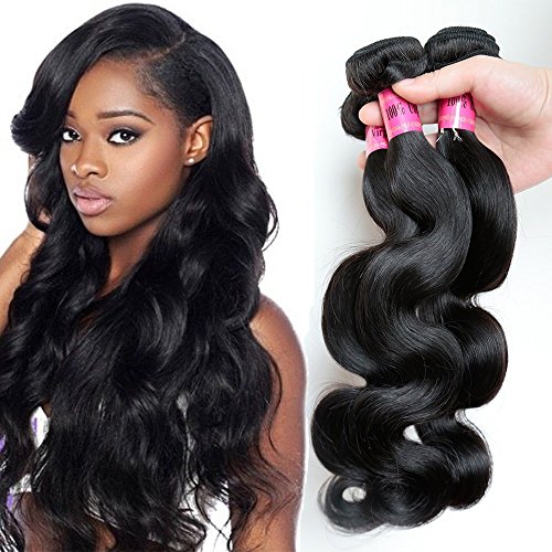 XiaoYuan 8a Brazilian Virgin Human Hair Body Wave 3 Bundles 100% Unprocessed Remy Hair Extensions 95-100g/pc 1b Natural Black Color (14 16 18inches)
