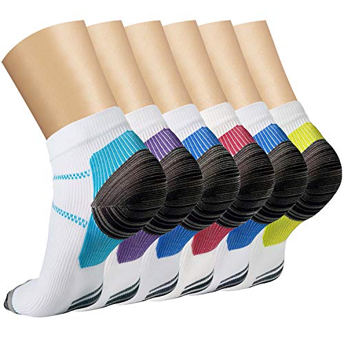 Ankle Compression Socks(6 pairs) for Women and Men, Sports Plantar Fasciitis Arch Support Low Cut Running Gym Compression Foot Socks/Foot Sleeves Best for Sports(Sky Blue/Purple/Blue,Large/X-Large)