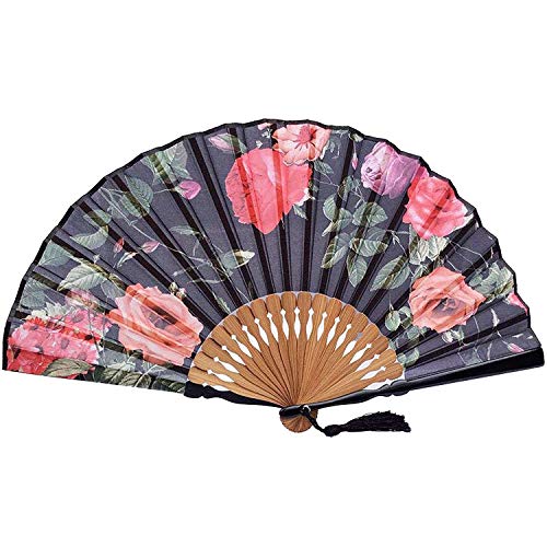 Rangebow - HQF13 Rose Flowers Hand Fan con una Bolsa y Caja de Regalo Set