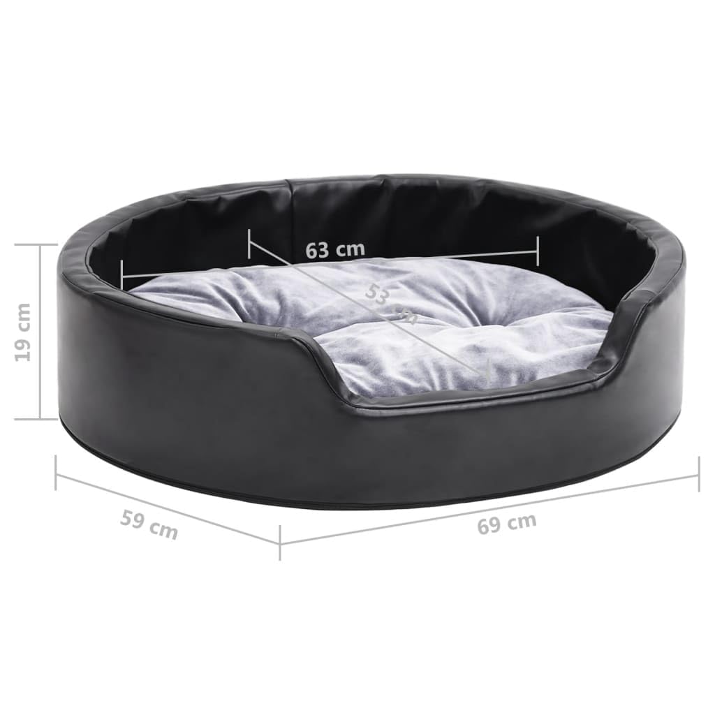 Hundebett Schwarz-Grau 69x59x19 cm mit Plüsch und Kunstleder, rutschfestes Hundesofa, waschbares Haustierbett, gelenkschonendes Liegekissen für Welpe und Senior