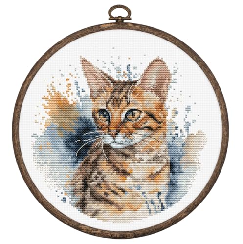 Luca-S Cross Stitch Kit with Hoop Included The Bengal Cat, BC210, Counted Cross Stitch Kit for Adults Needlecraft and Embroidery Kit