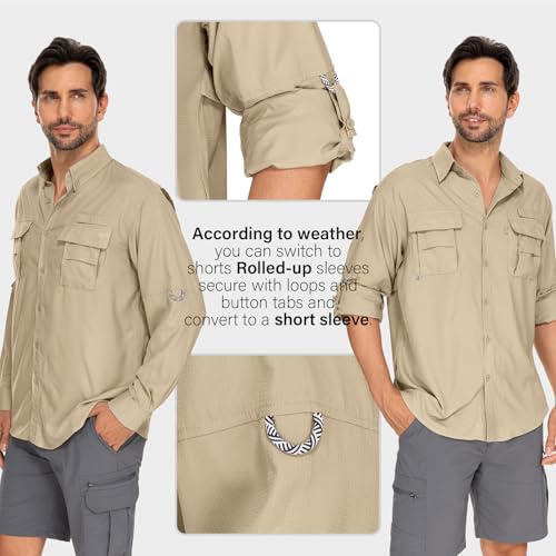 Mens Safari Shirts Long Sleeve UV Protection Hiking Fishing UPF 50+ Quick Dry Camping Travel Shirts3