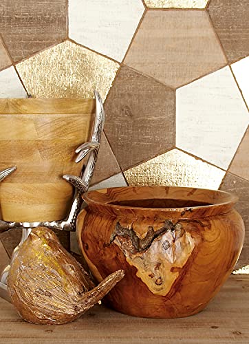 Deco 79 Teak Wood Handmade Live Edge Free Form Decorative Bowl, 13" X 13" X 9", Tan #TOP15