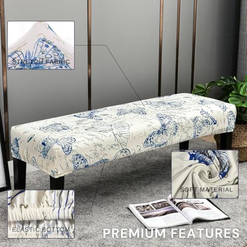 Image of SearchI Dining Bench Cover, Stretch Washable Long Bench Seat Covers, Rectangle Dining Table Bench Slipover for Dining Room, Living Room, Kitchen(Butterfly)