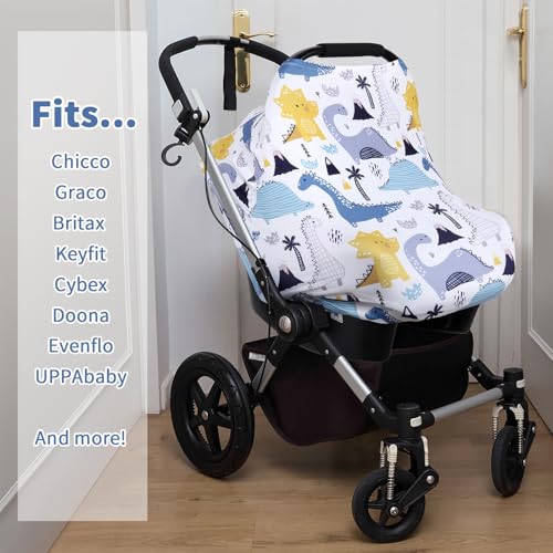 Image of Rquite All-in-1 Car Seat Cover Baby, Carseat Covers for Girl Boy, Stretchy Soft Infant Car Seat Cover, Multi-use Baby Carrier Cover, Car Seat Canopy, Stroller Sun Shade, Nursing Breastfeeding Cover