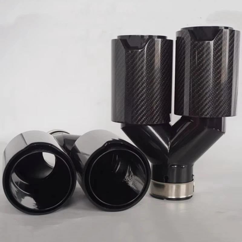 Punta de escape doble con salida doble de acero inoxidable negro resistente 63mm 4