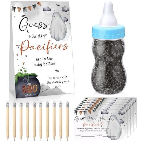 Image of Roowest 512 Pcs Baby Shower Games Guess How Many Pacifiers Sign 100 Small Guessing Games 10 HB Pencils 750ml Milk Bottle 400 Acrylic Pacifiers Decoration for Guest Gender Reveal(Blue,Halloween)