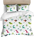 Funda Nordica Cama 105 Dinosaurio Adorable Ropa de Cama 3D Dibujos Animados Infantiles Microfibra Suave 3 Piezas Include 1 Fundas Nórdica 200x200 cm y 2 Fundas de Almohada 50x75cm B-838