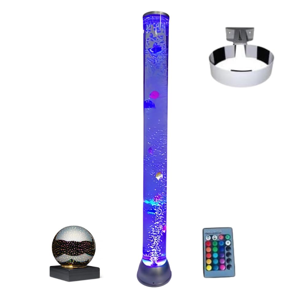 Sensory 90cm Bubble Tube & Remote with Light-Up Fibre Ball, Mesmerizing Bubble Fish Lamp Aquarium Experience with Color-Changing LED Lights, Perfect for ADHD and Sensory Stimulation