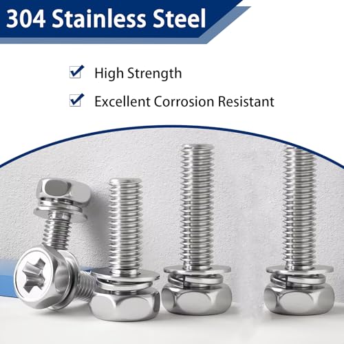Tnisesm 72PCS Battery Terminal Motorcycle Bolts and Nuts Kit M6x10/12/16/18/20mm 304 Stainless Steel Battery Bolt with Square Nut for ATV Bike, Motorcycle, Scooter