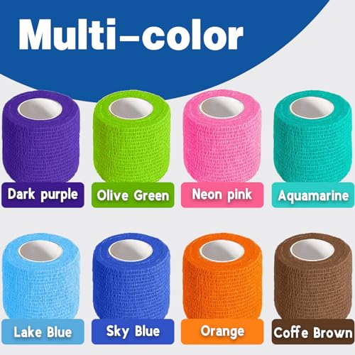 Image of AZEN 8 Pack Self Adhesive Bandage Wrap, 2 inch X 5 Yards Elastic Cohesive Bandage Wrap, Color Athletic Tape, Vet Wrap, Ankle Tape, Tattoo Grip Tape Wrap