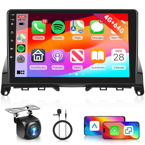 4G+64G Hodozzy Android Radio para Mercedes Benz Clase C 3 W204 S204 2007-2010 con Carplay Android Auto Inalámbrico, Pantalla Táctil de 9 Pulgadas con GPS Bluetooth, WiFi DSP FM/RDS Radio, Cámara