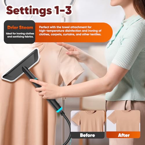 Image of Steam Cleaner, 2500W Home Handheld Grout Steam Cleaning Machine with 1.32QT Transparent Tank & 10 Attachments for Range Hood, Stove, Tile, Upholstery, Car Detailing & More (Green /Gold)