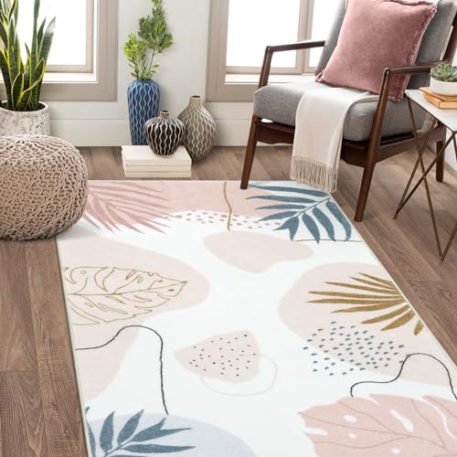 Mejores review On-line Alfombras para Cuartos Infantiles los mejores 10. 37 Seavish - Alfombras de color rosa para recámara, estéticas de 3 x 5 pulgadas, para sala de estar, suave, lavables, para niños, niñas, cuarto de juegos, alfombra moderna de hoja...
