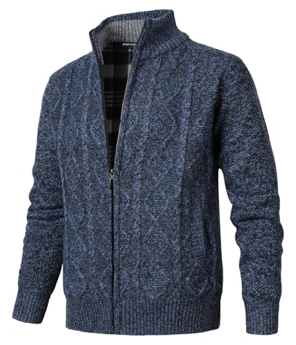 Herothorn Cárdigan de Punto Cable para Hombre Sudaderas Mangas Largas Suéter con Cremallera Color SóLido Chaqueta Forro Polar JerséIs Cálida Rebecas Tops con Bolsillos