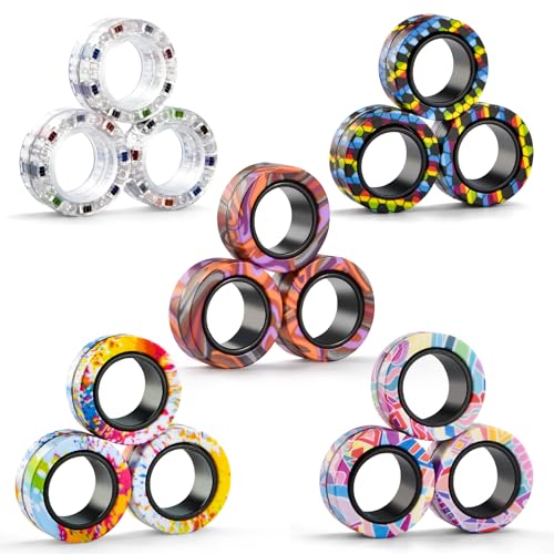 Image of 15Pcs Magnetic Adults Fidget Toys Rings,Stocking Stuffers for Kids 8-12