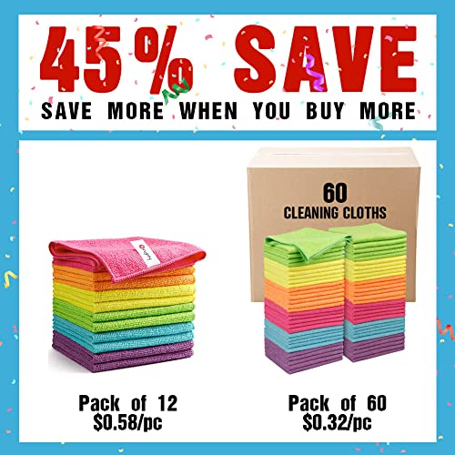 Orighty Microfiber Cleaning Cloths, Pack Of 60, Highly Absorbent Cleaning Supplies, Lint Free Cloths For Multiple-Use, Powerful Dust Removal Cleaning Rags For House, Kitchen, Car Care(12X12 Inch) #TOP1